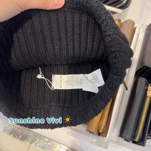 NWT Coach 1941 Embroidered Knit Beanie Wool CU806 Black Unisex One Size - Picture 2 of 8